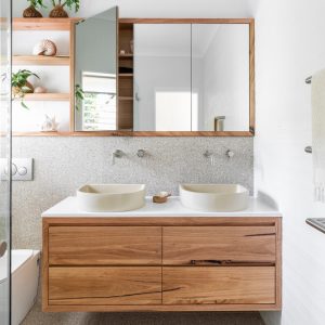 Just In Place Custom Timber Vanity with Drawers Stone Top Sydney