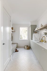 Combined mudroom & laundry with shoe storage. Design: Oak and Orange Sydney Inspiration