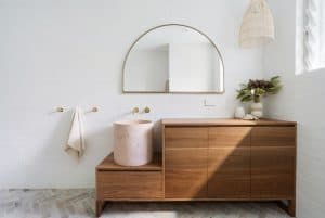 JustInPlace Above Counter Concrete Pink Vessel Basin Brass Taps Custom