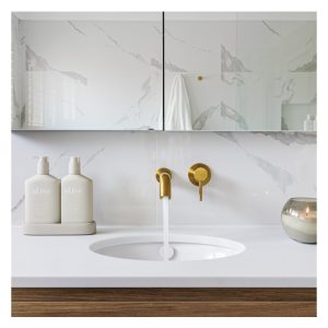 Novale bathrooms Sydney undermount basin brass in wall taps